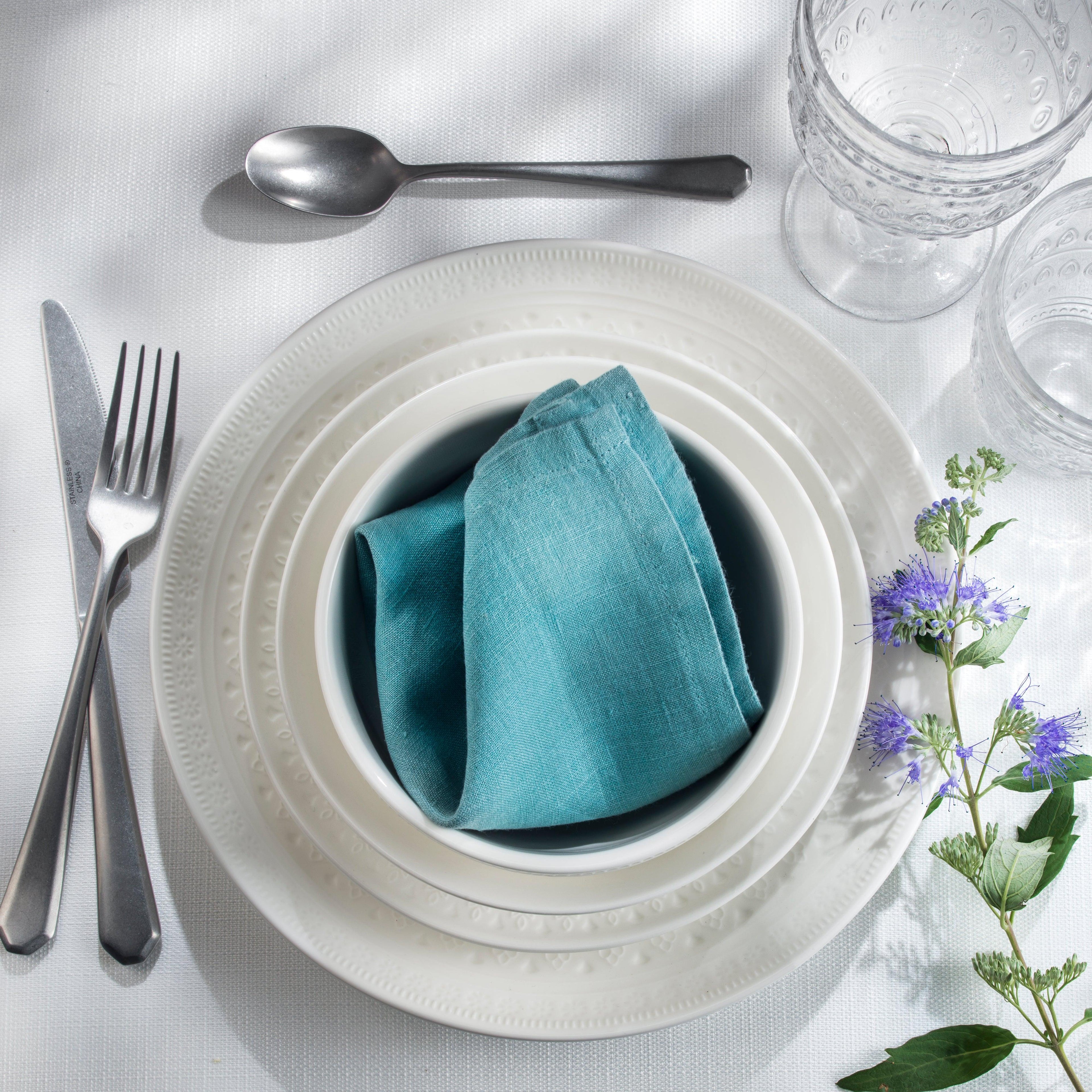 Fez Stoneware 16 Piece Double Bowl Dinnerware Set White - Euro Ceramica 