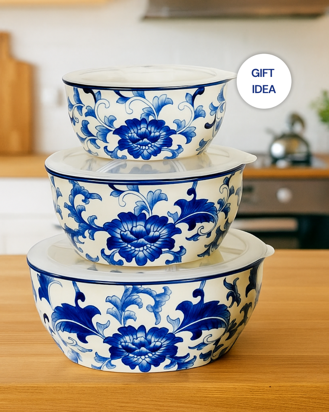 Blue Garden Chinoiserie “Hold Everything” 6-Piece Round Stoneware Storage Bowls Set