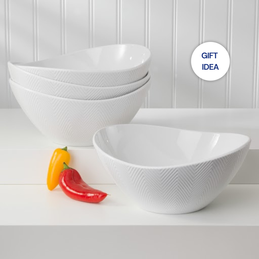 Highlands Stoneware 40oz White Serving Bowls ,Set of 4