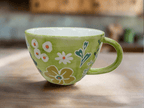 Primavera Hand painted Stoneware Latte Mugs Set, Set of 4