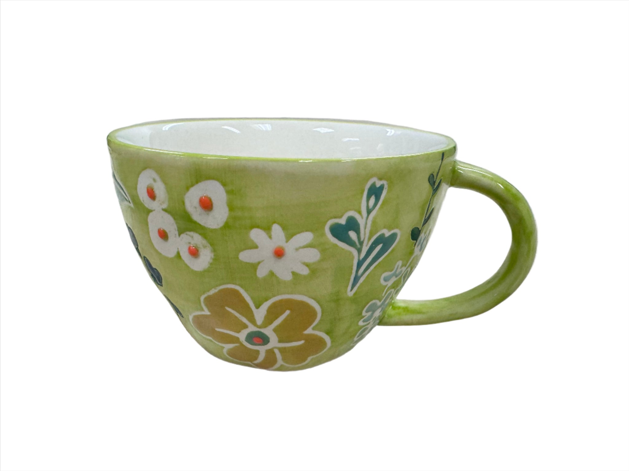 Primavera Handpainted Stoneware Latte Mug Set, Set of 4