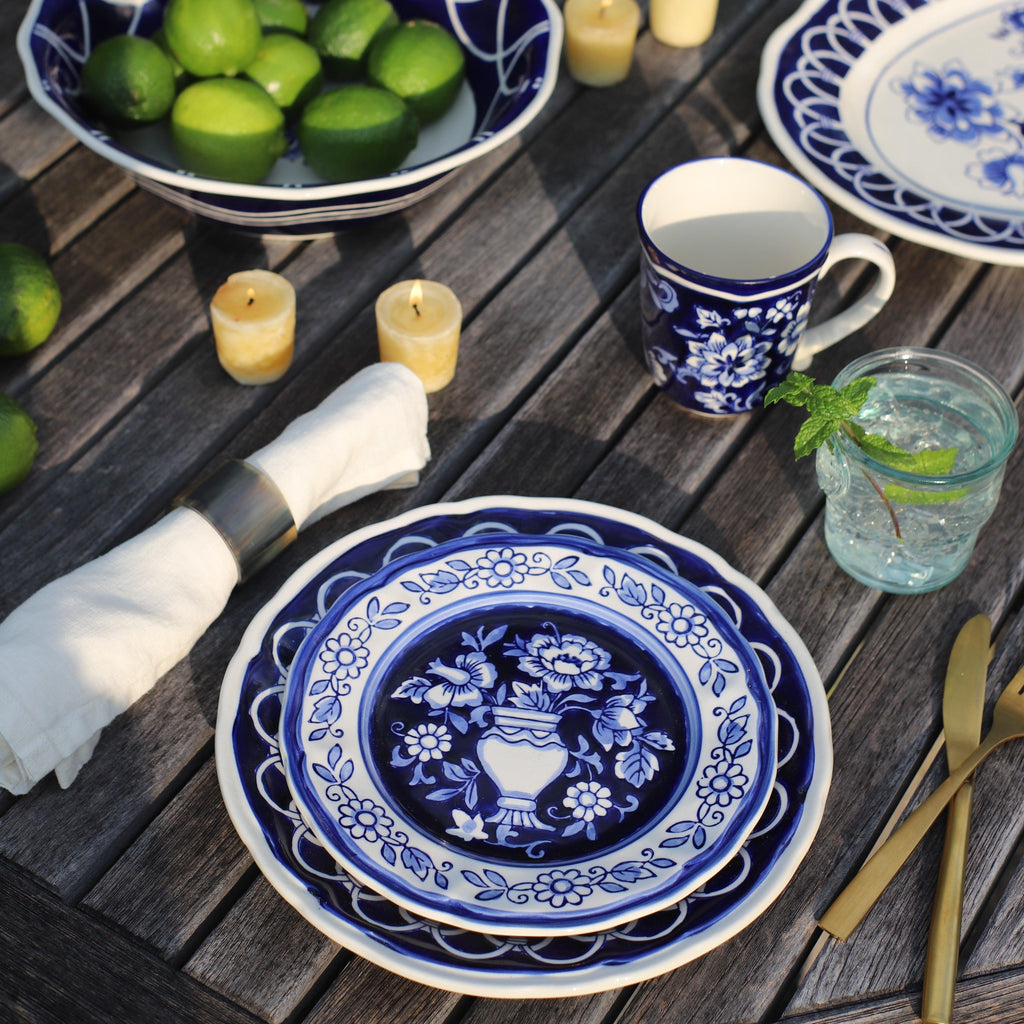 Blue Garden 4 Piece Hand-painted Salad Plates