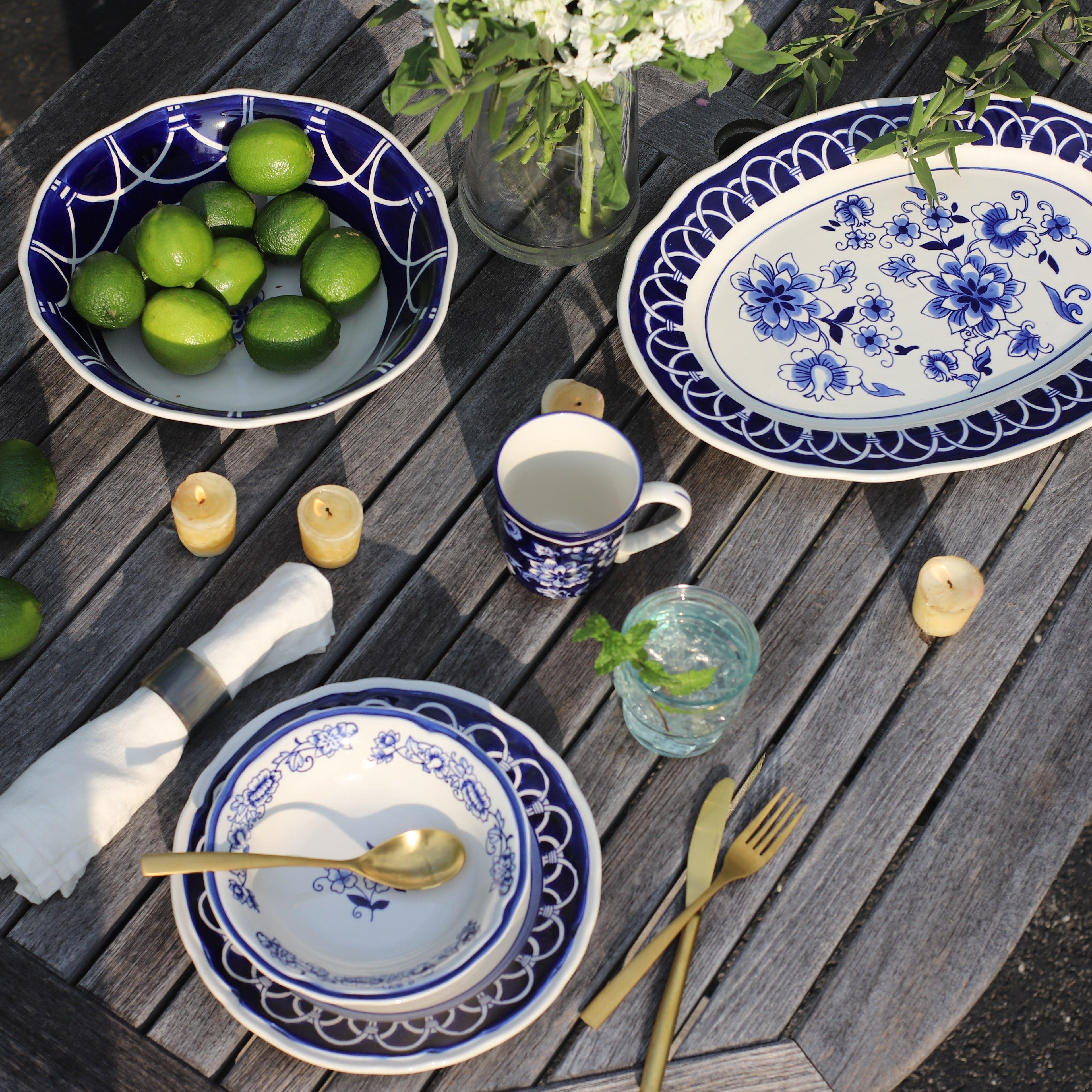 Blue Garden Stoneware Serving Platter, 18-Inch