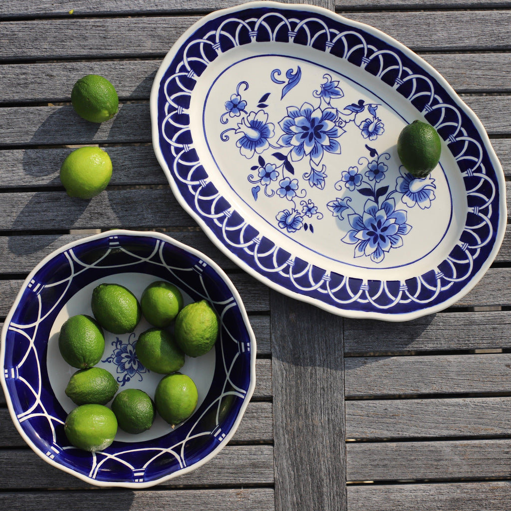 Blue Garden Stoneware Serving Platter, 18-Inch