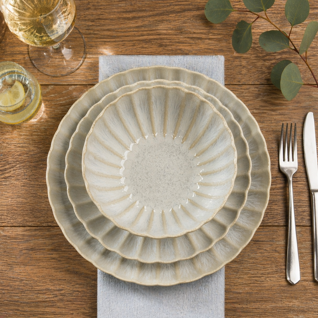 Kea 12-Piece Stoneware Dinnerware Set – Reactive Glaze Plates & Bowls, Service for 4