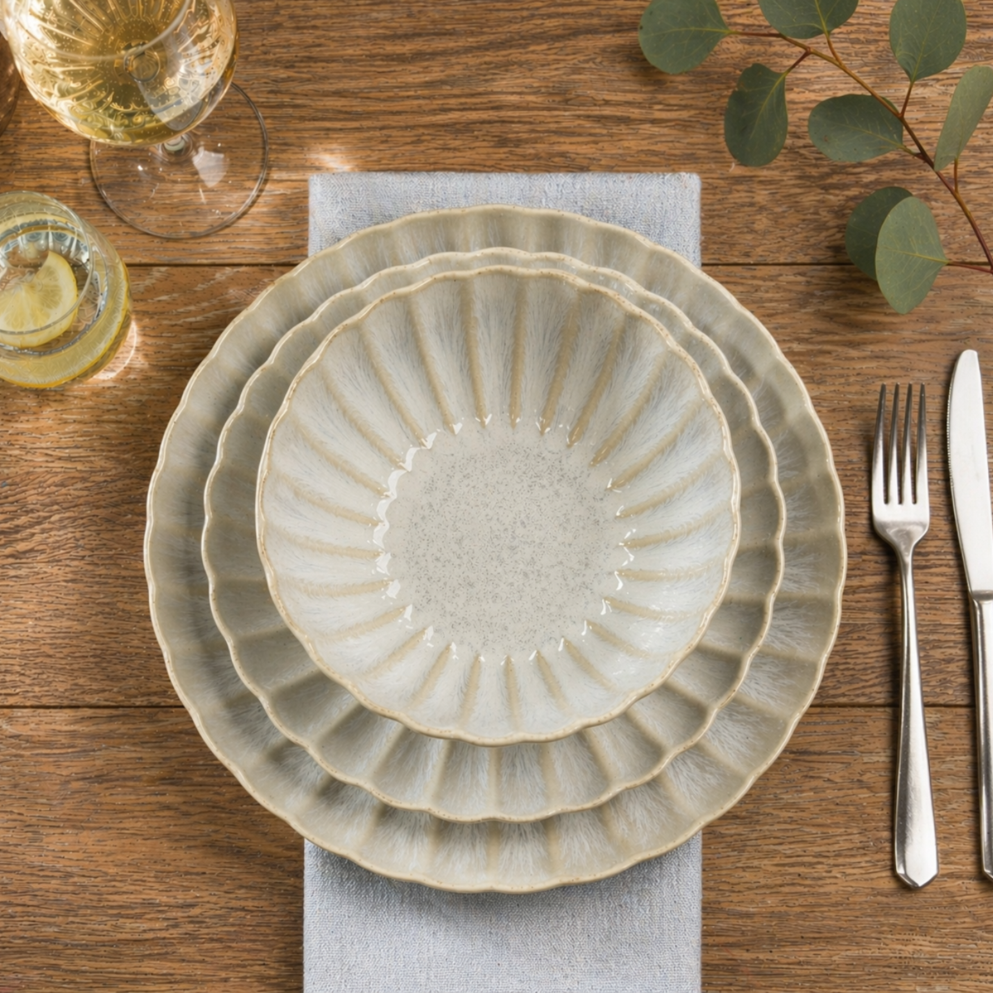 Kea 12-Piece Stoneware Dinnerware Set – Reactive Glaze Plates & Bowls, Service for 4