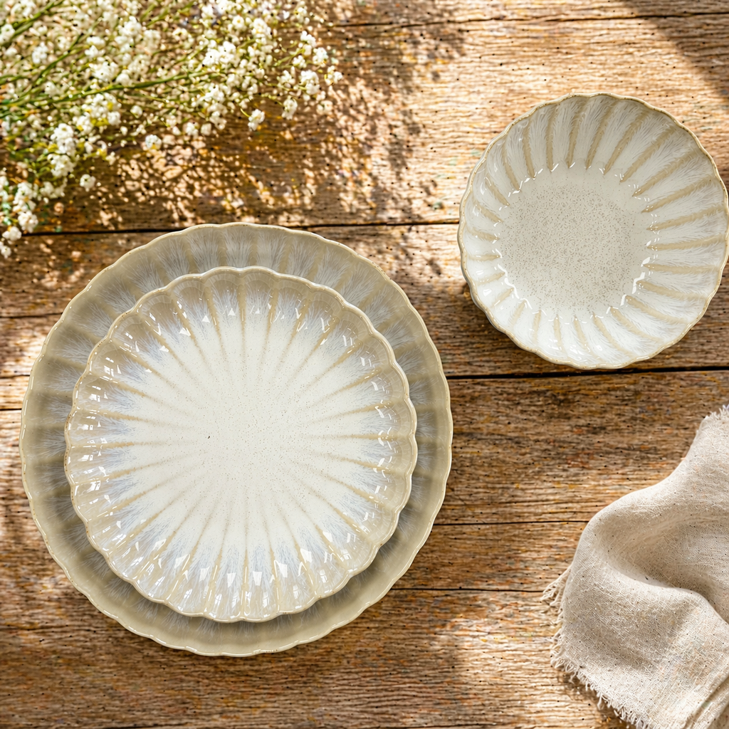 Kea 12-Piece Stoneware Dinnerware Set – Reactive Glaze Plates & Bowls, Service for 4