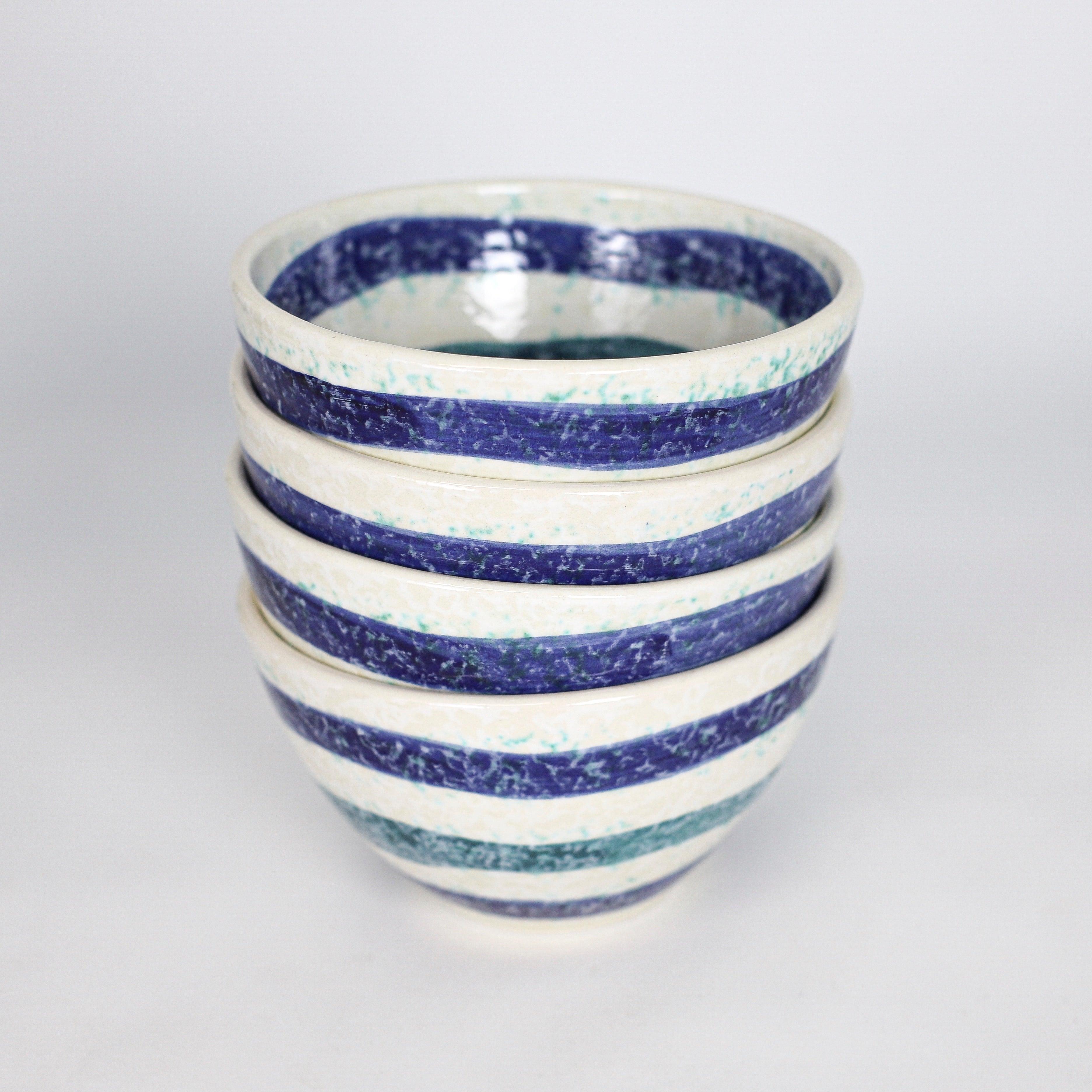 Menorca 4 Piece Cereal Bowl Set - Blue and Turquoise Stripe - Euro Ceramica 