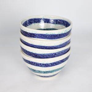 Menorca 4 Piece Cereal Bowl Set - Blue and Turquoise Stripe