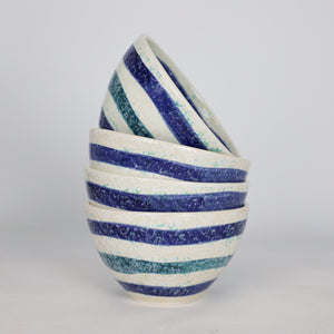 Menorca 4 Piece Cereal Bowl Set - Blue and Turquoise Stripe - Euro Ceramica 