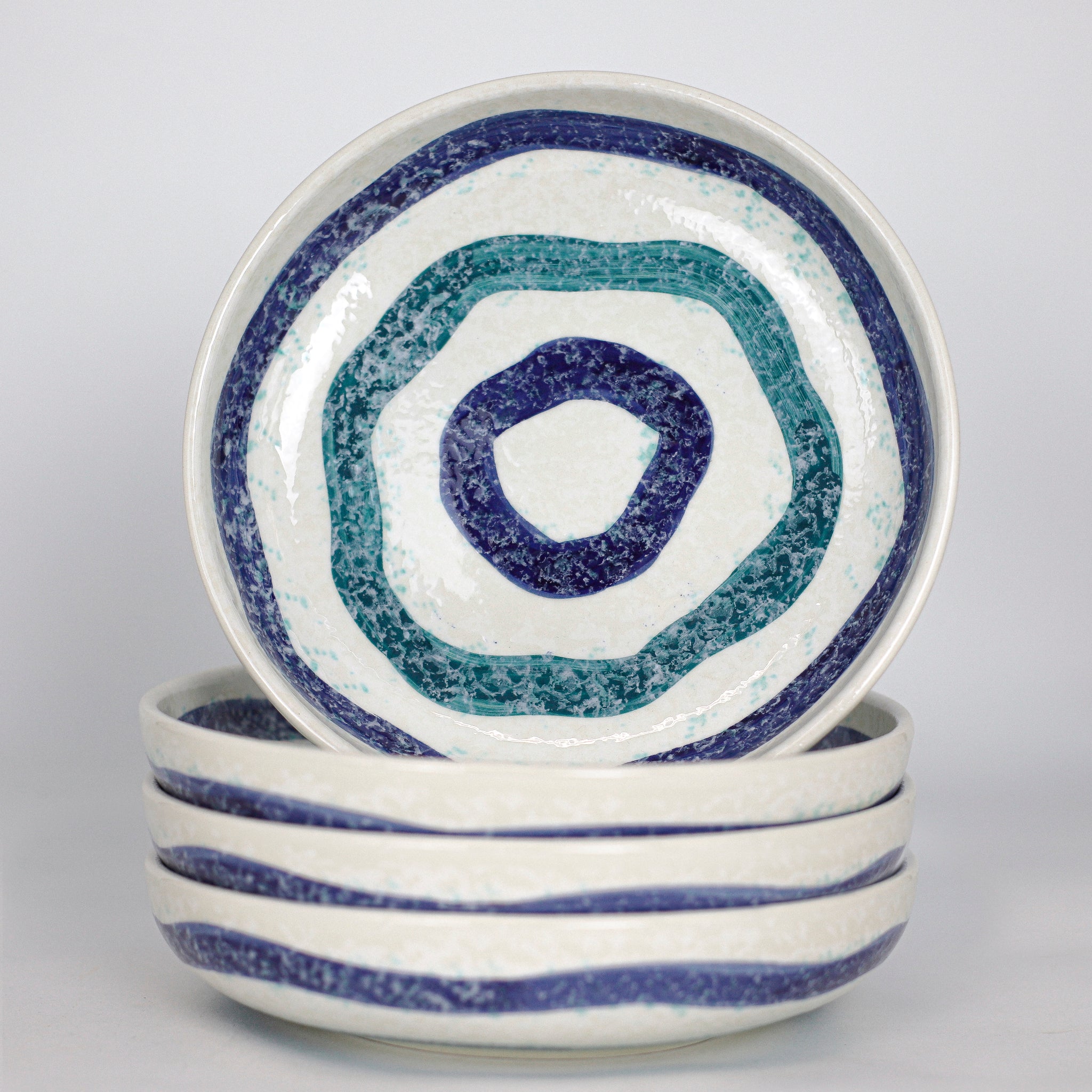 Menorca 4 Piece Meal Bowl Set - Blue and Turquoise Stripe - Euro Ceramica 