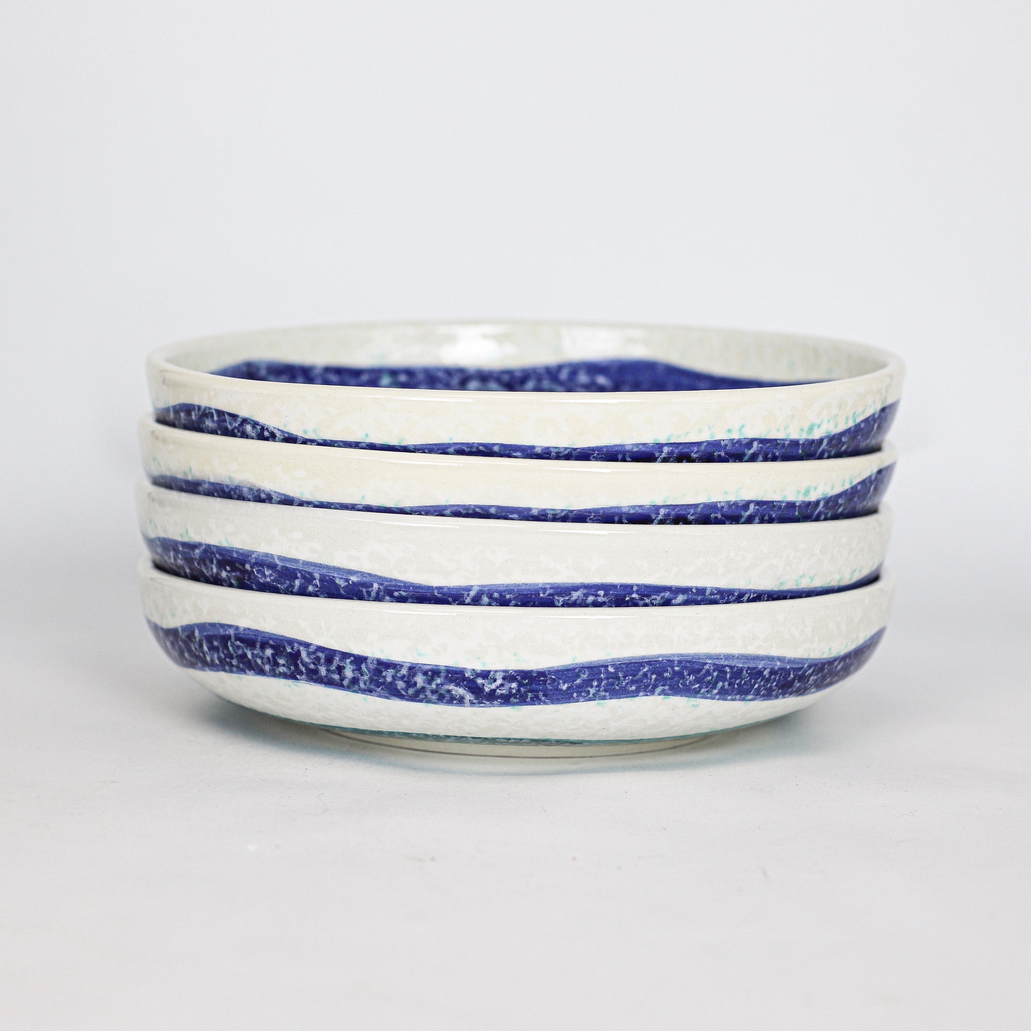 Menorca 4 Piece Meal Bowl Set - Blue and Turquoise Stripe - Euro Ceramica 