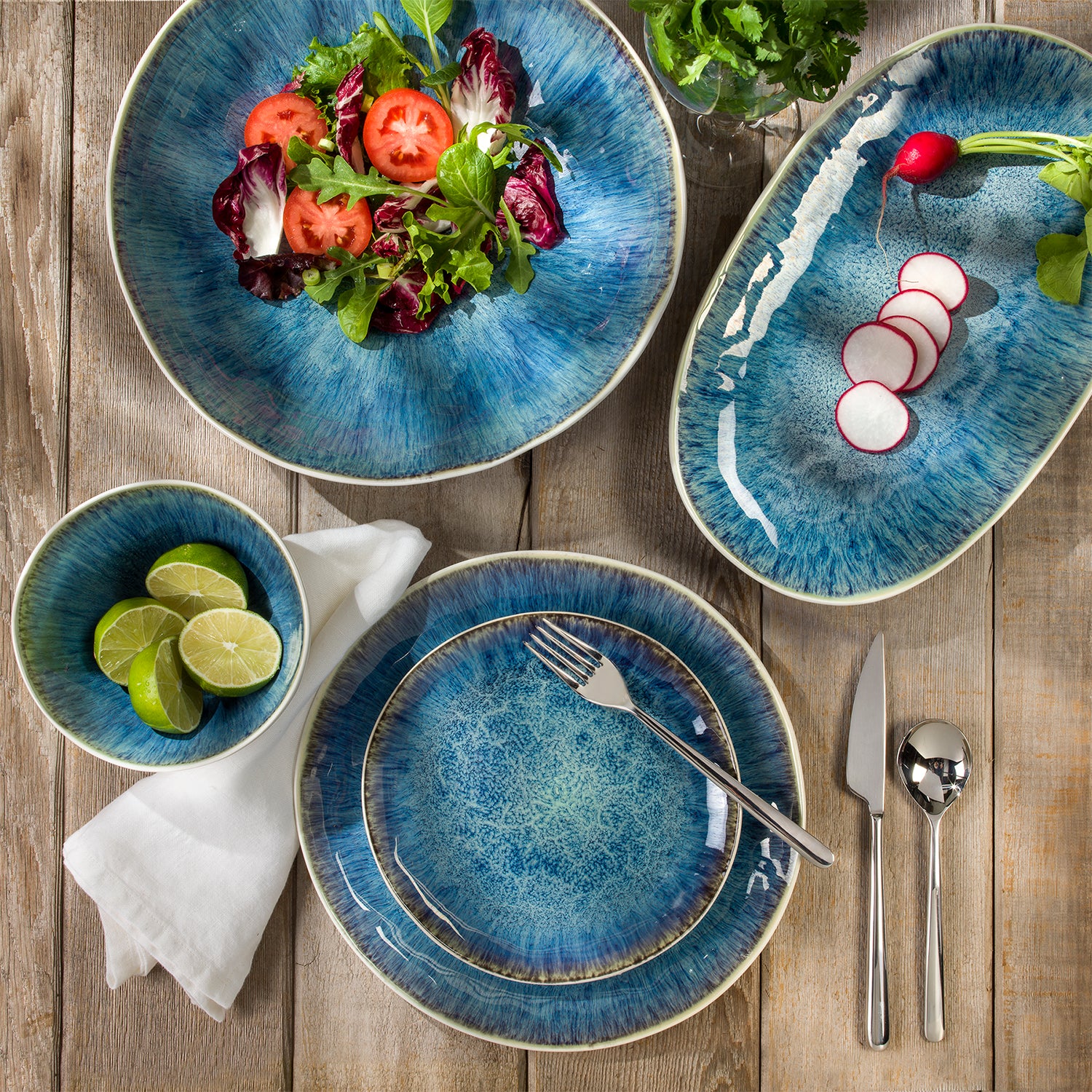 ClayBarn Nicole 12-Piece Stoneware Reactive Glaze Blue Dinnerware Set ,Service for 4