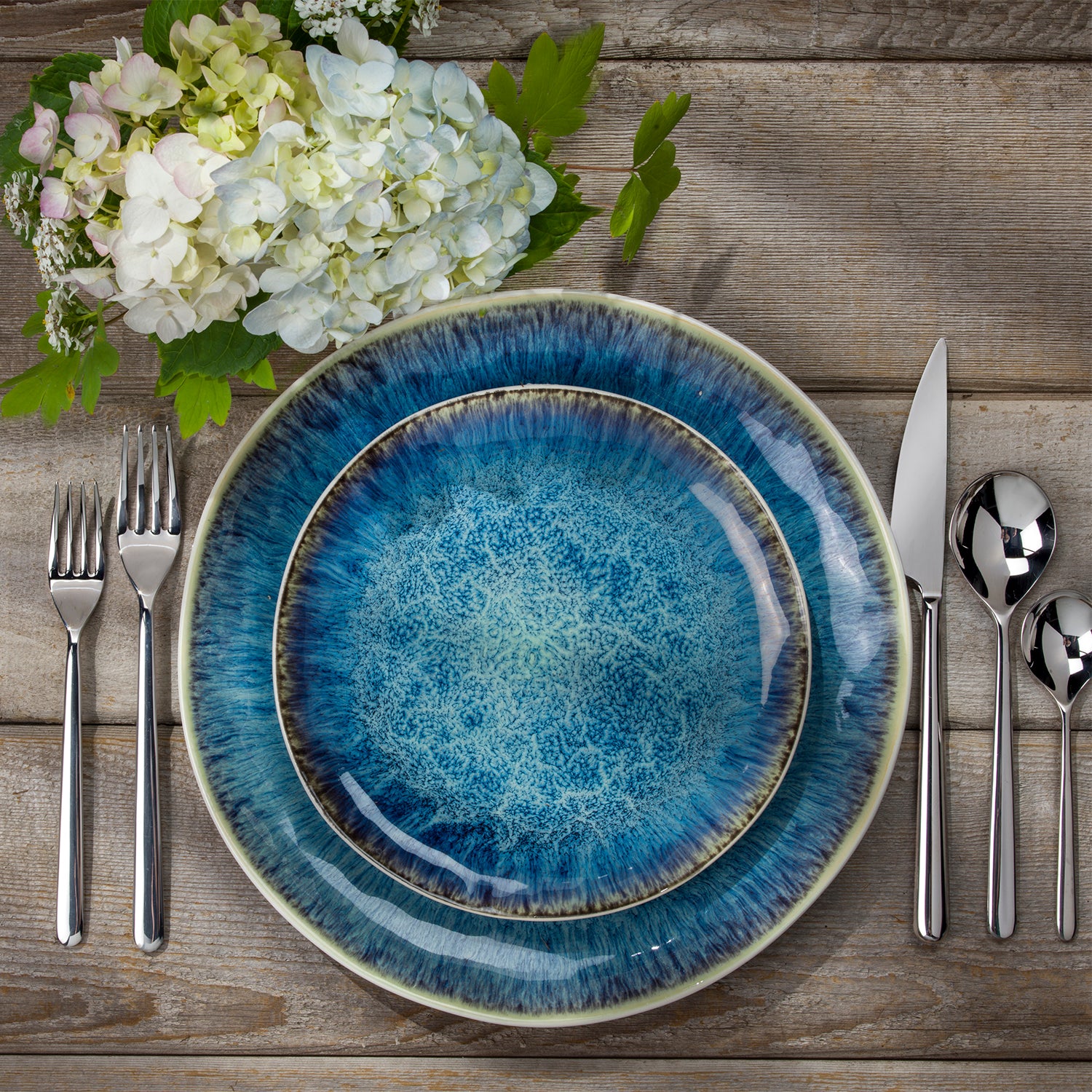 ClayBarn Nicole 12-Piece Stoneware Reactive Glaze Blue Dinnerware Set ,Service for 4