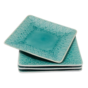 Peacock 6.5 Inch Square Appetizer Plate Set - Euro Ceramica 