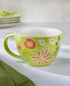 Primavera Hand painted Stoneware Latte Mugs Set, Set of 4