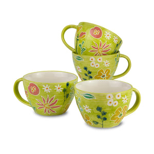 Primavera Handpainted Stoneware Latte Mug Set, Set of 4