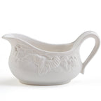 Pumpkin Leaf Gravy Boat, White Embossed Pumpkin Fall Harvest, Made in Italy - Euro Ceramica 