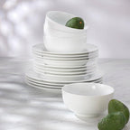 White Essential 16 Piece Classic Rim Double Bowl Dinnerware Set ( 9'' Rim Soup Bowl And 6'' Cereal Bowl Assorted )