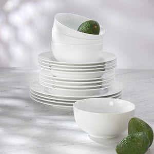 White Essential 16 Piece Classic Rim Double Bowl Dinnerware Set