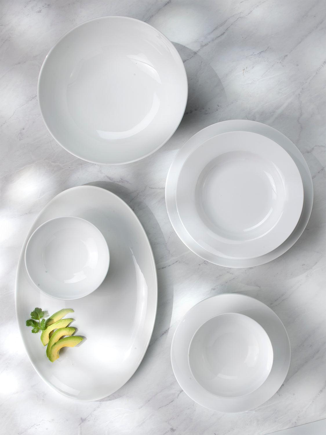 White Essential 16 Piece Classic Rim Double Bowl Dinnerware Set ( 9'' Rim Soup Bowl And 6'' Cereal Bowl Assorted )