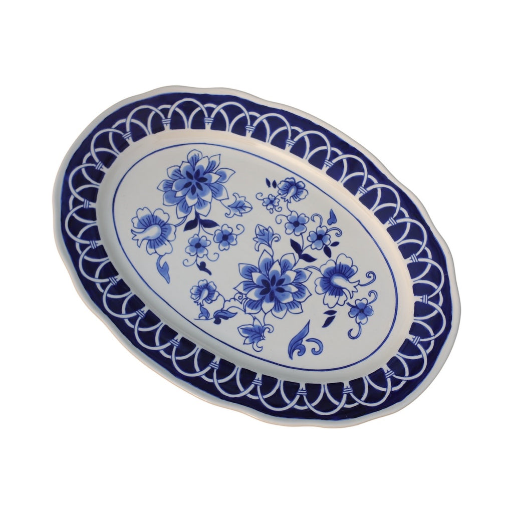 Blue Garden Stoneware Serving Platter, 18-Inch