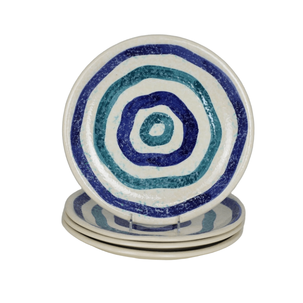 Menorca 4 Piece Dinner Plate Set - Blue and Turquoise  Stripe
