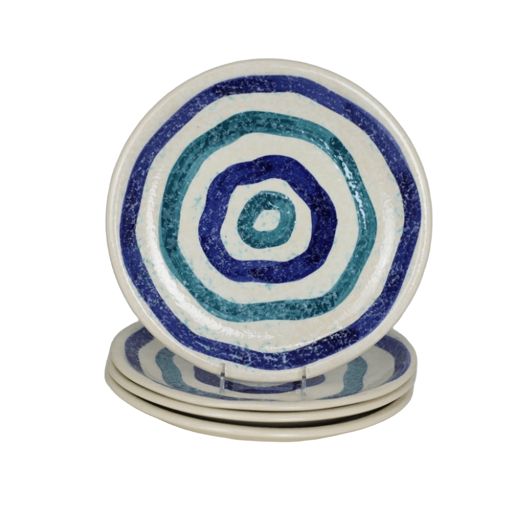 Menorca 4 Piece Dinner Plate Set - Blue and Turquoise  Stripe