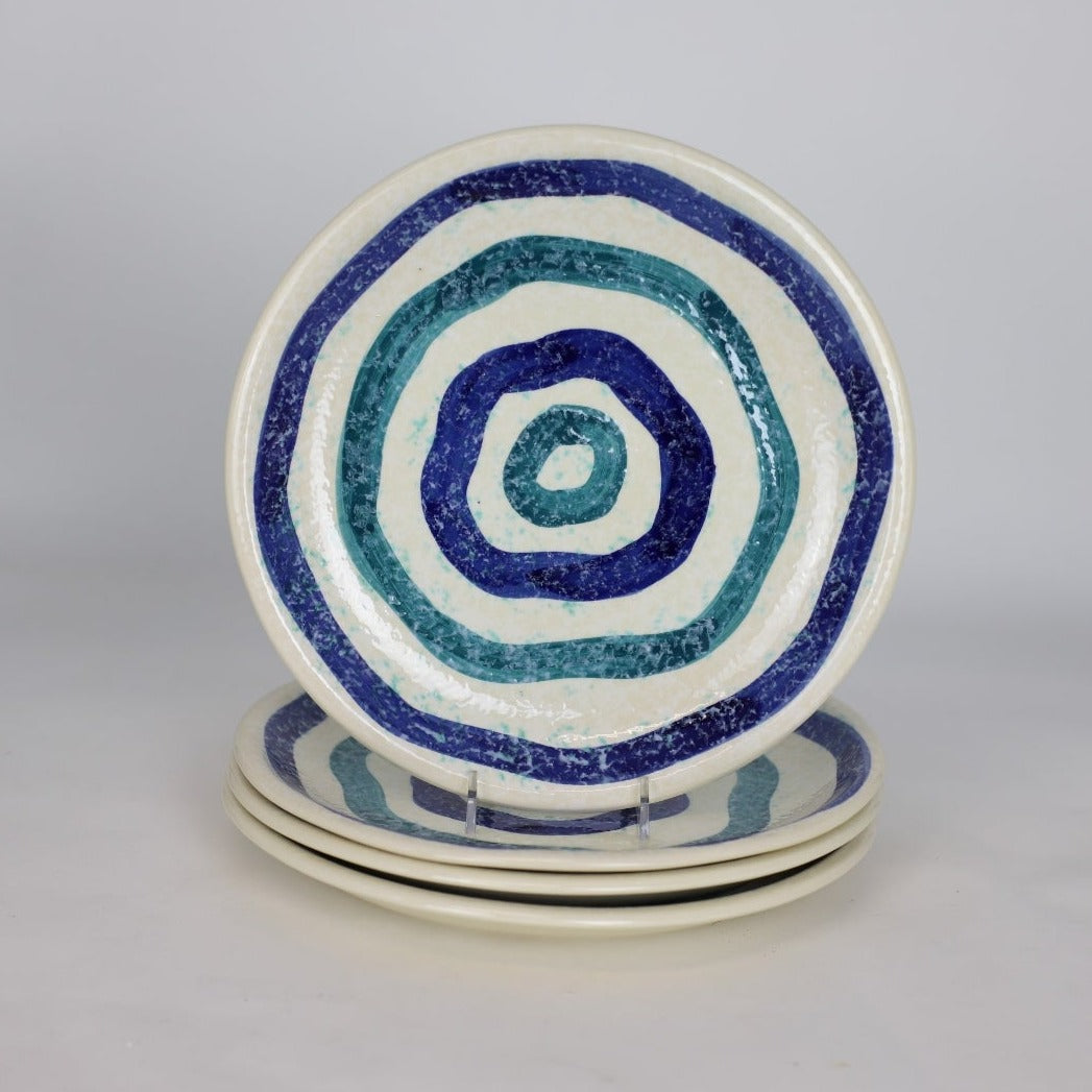 Menorca 4 Piece Dinner Plate Set - Blue and Turquoise Stripe - Euro Ceramica 