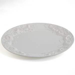 Pumpkin Leaf 20” Oval Platter, White Embossed Pumpkin Fall Harvest, Made in Italy - Euro Ceramica 