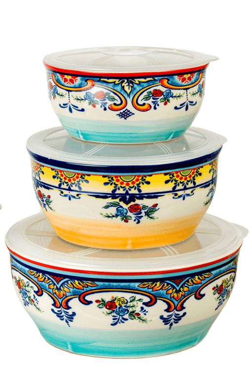 Zanzibar 3-Piece Stoneware Stackable Storage Bowls Set - Euro Ceramica 