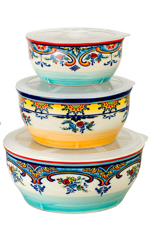 Zanzibar 3-Piece Stoneware Stackable Storage Bowls Set - Euro Ceramica 