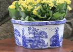 Ceramic Blue & White Landscape Design 13.25-Inch Oval Scalloped Edge Planter