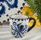 Costa Azul Hand Painted Octopus Design 4 Pieces Mugs Set