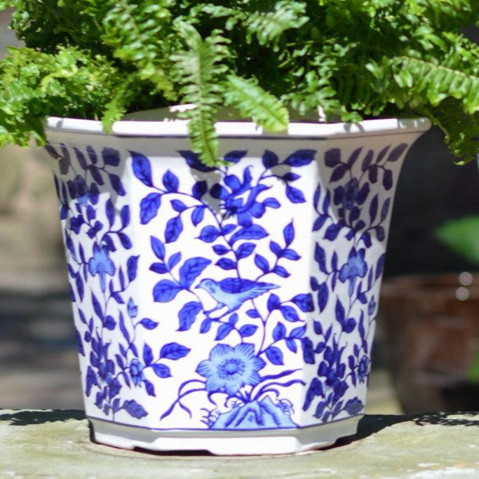 Blue and White Aviary Garden Planter - 12.75'' x 11.50'' x 10'' H