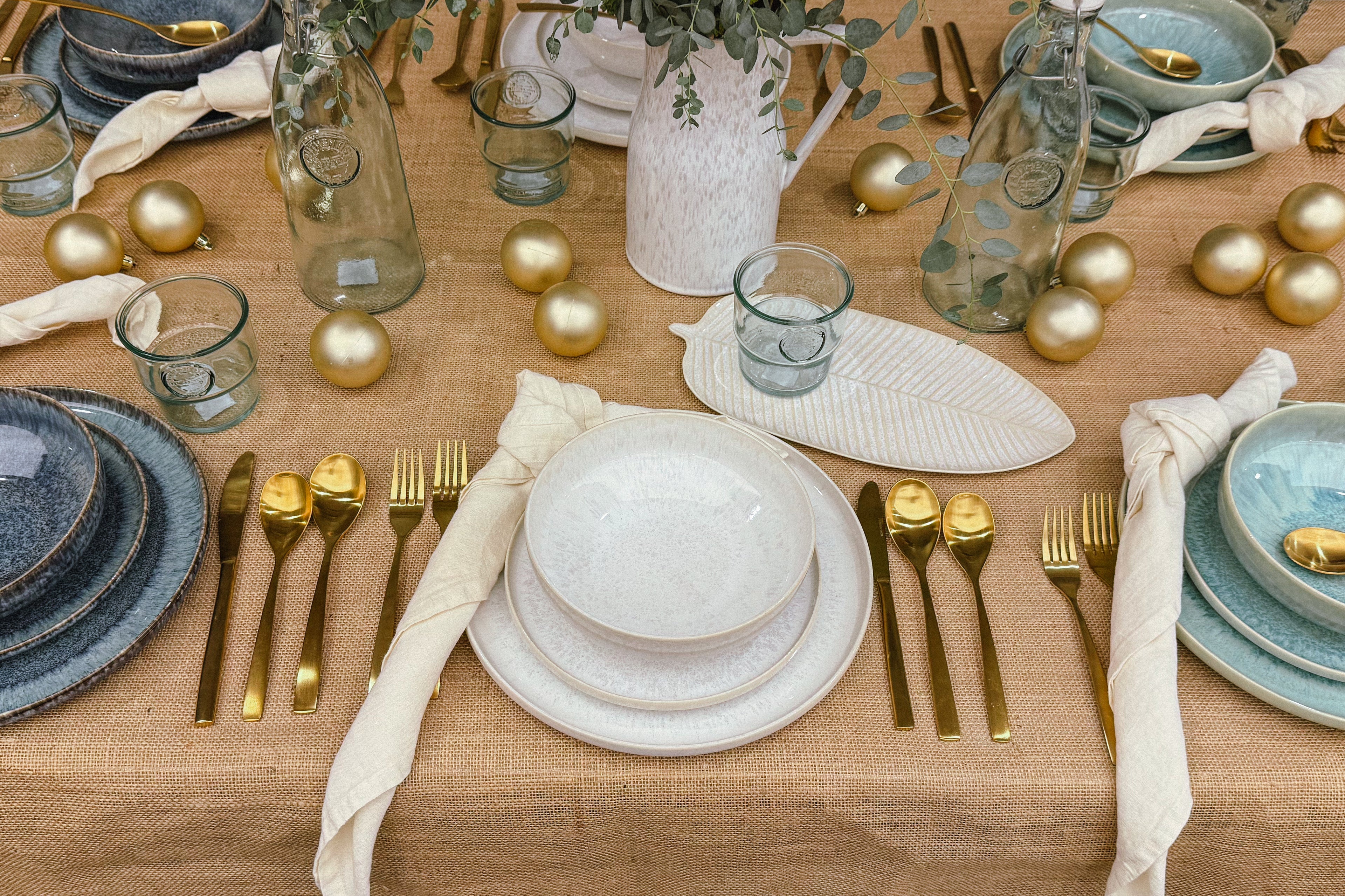 Symi 12 Piece Stoneware Reactive Glaze Dinnerware Set -  Ocean Blue