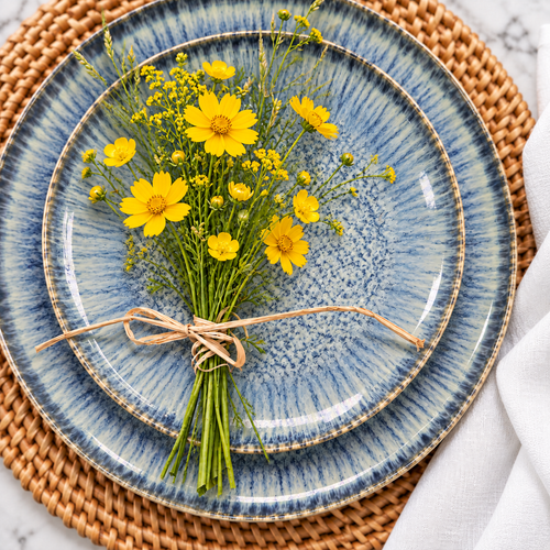 Symi 12 Piece Stoneware Reactive Glaze Dinnerware Set - Ocean Blue