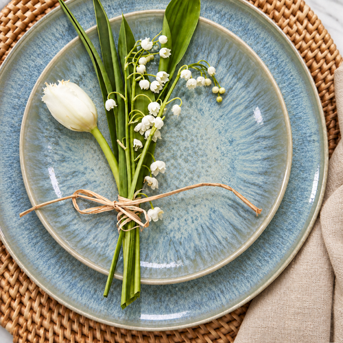 Symi 12 Piece Stoneware Reactive Glaze Dinnerware Set - Turquoise