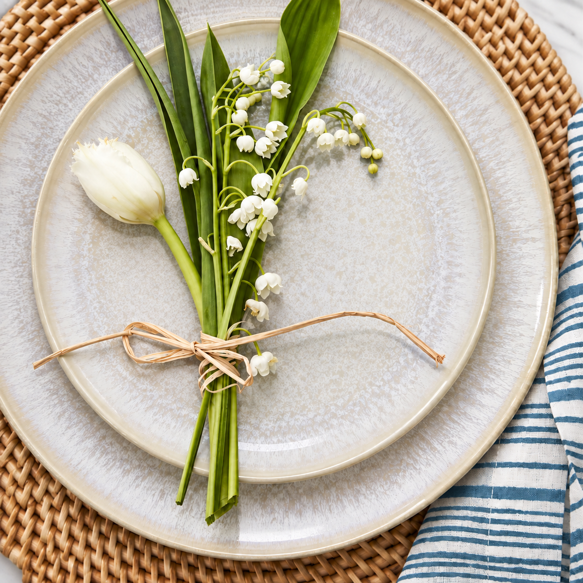 Symi 12 Piece Stoneware Reactive Glaze Dinnerware Set -  White