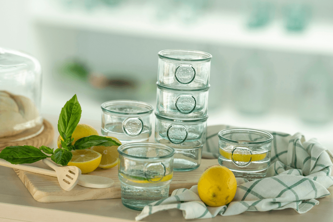 Euro Essential Stackable Recycled Glass Tumblers Set, Set of 6, Made in Spain