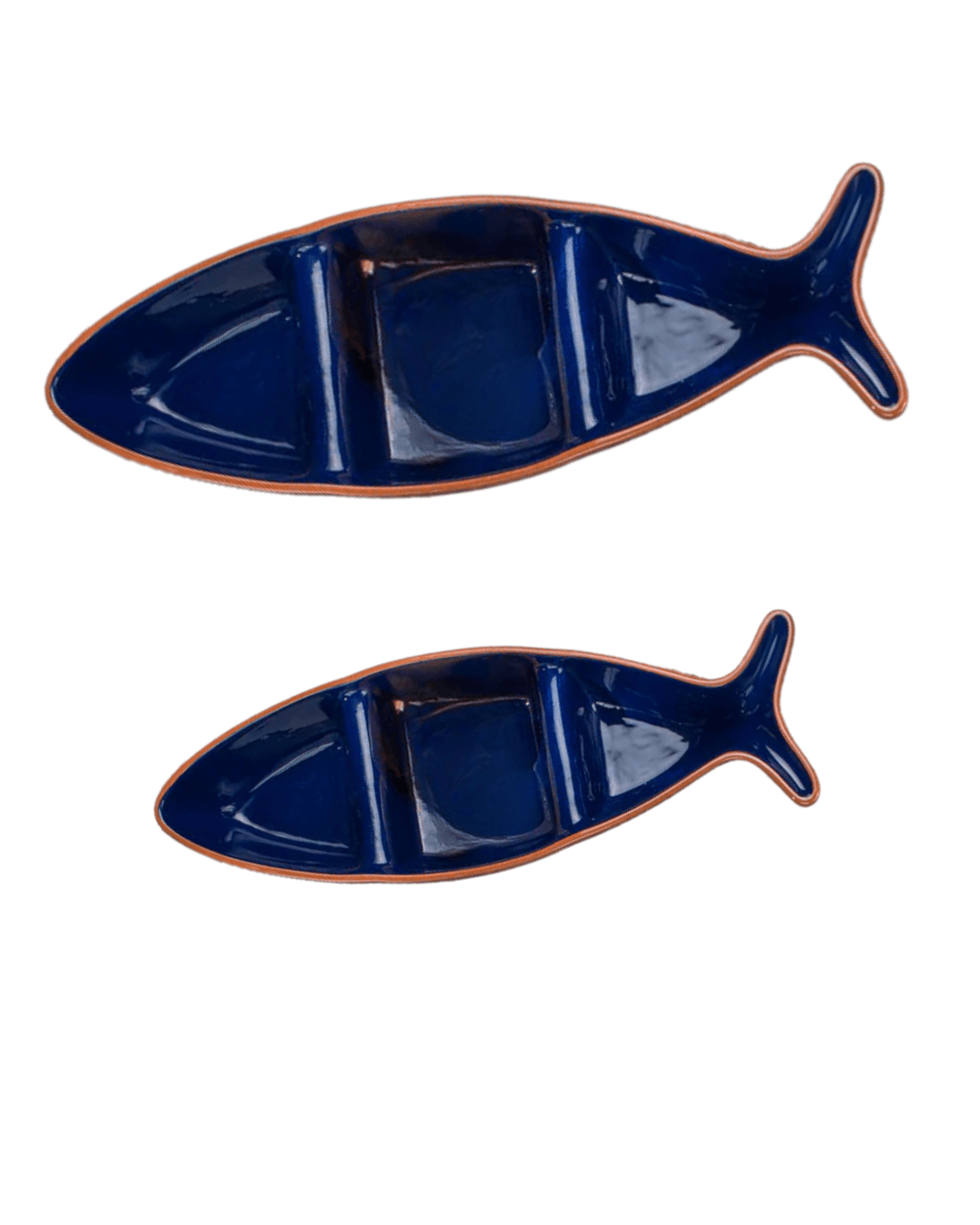 Costa Azul 2-Piece Three Compartment Blue Fish Serving Bowls Set