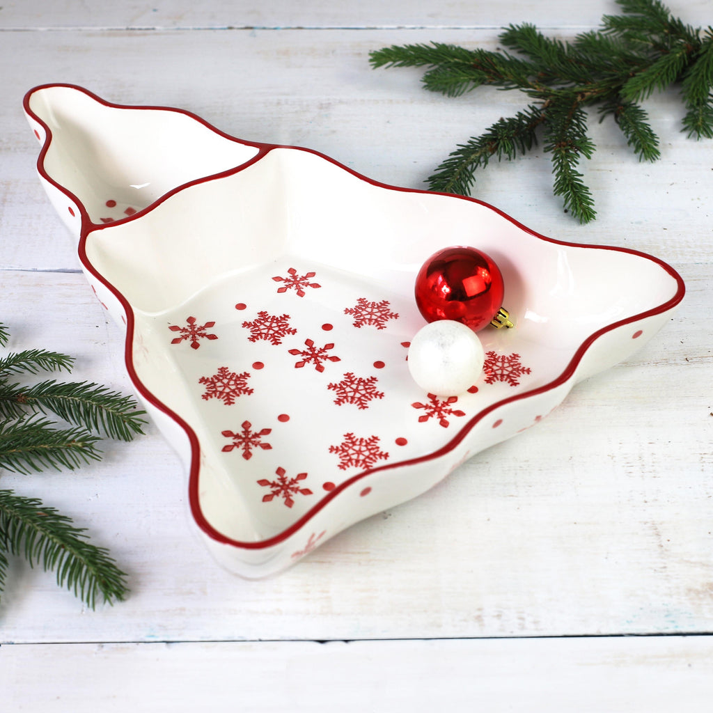 Winterfest Chip and Dip Tree Platter/Dish - Euro Ceramica 