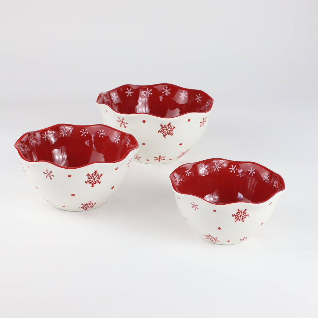 Winterfest 3 Piece HandPainted Nesting Bowl Set - Snow Flake