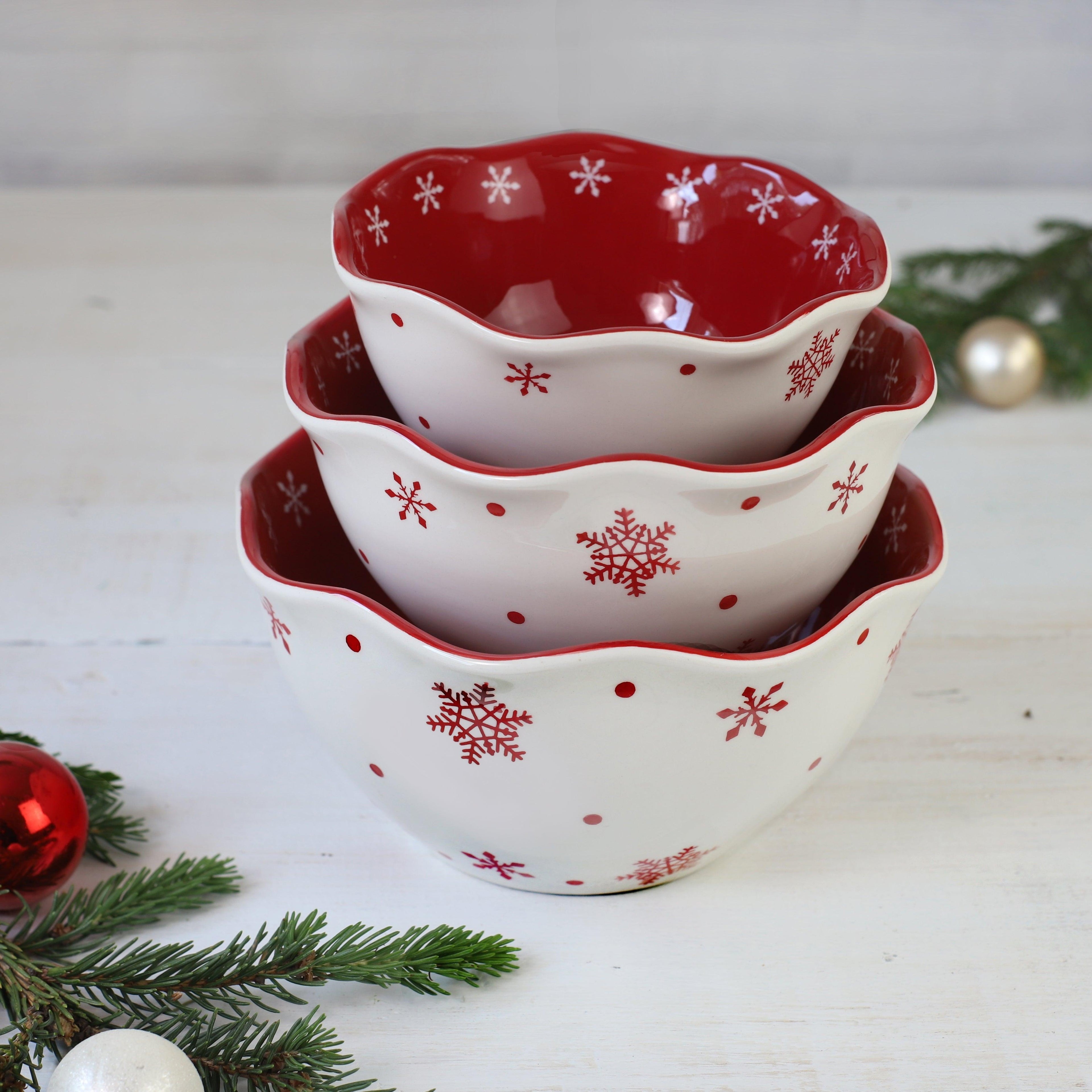 Winterfest 3 Piece HandPainted Nesting Bowl Set - Snow Flake