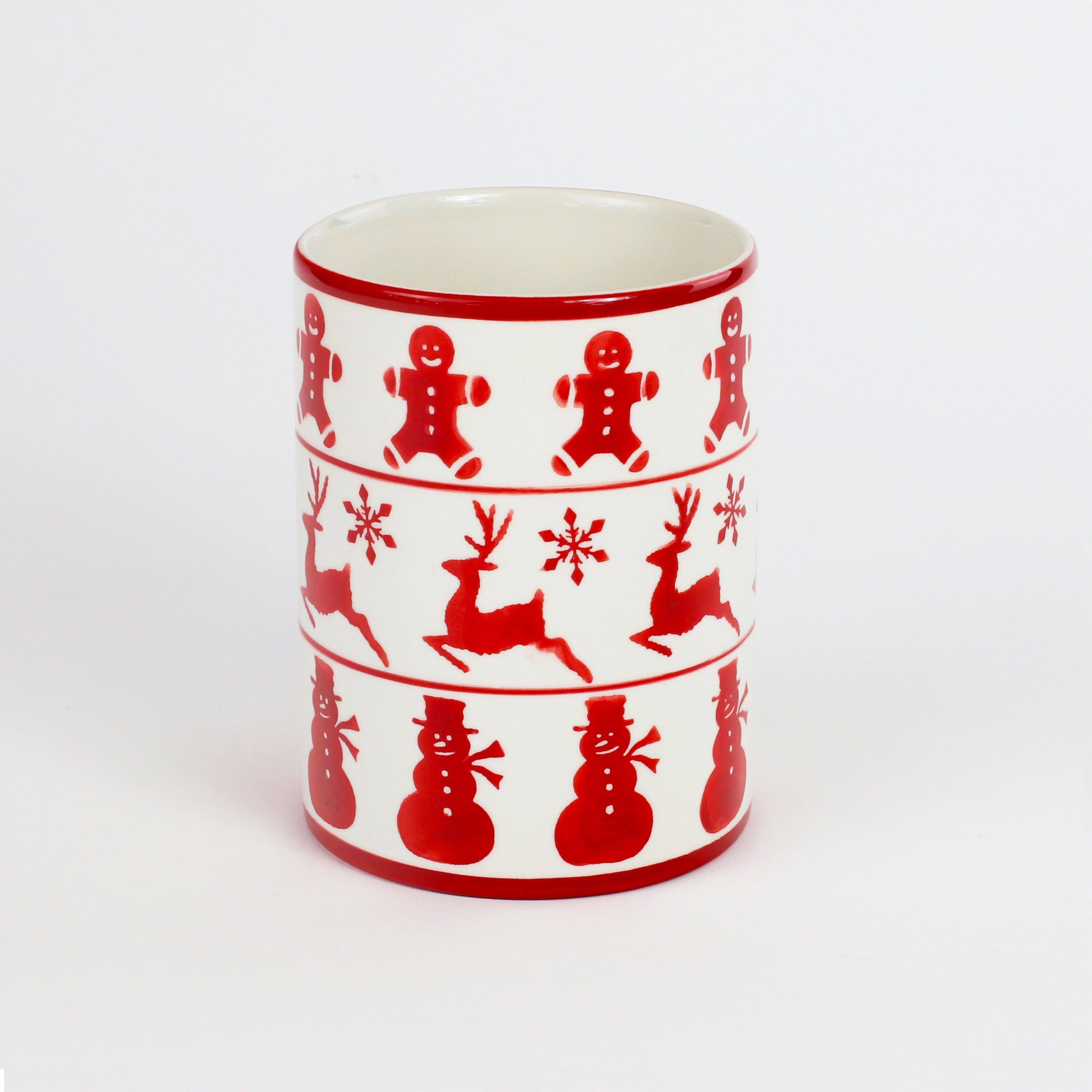 Winterfest Hand Painted Ceramic Utensil Holder