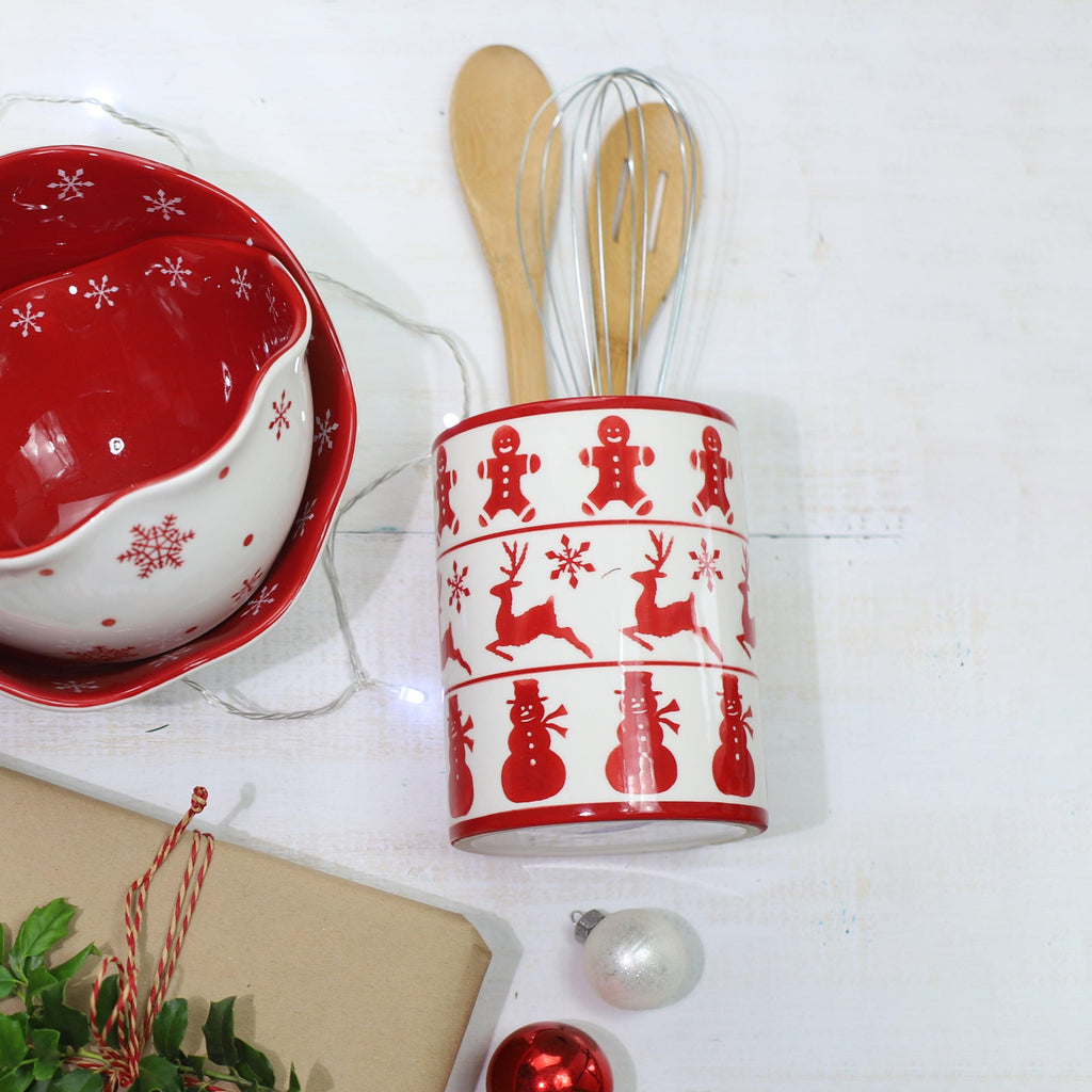 Winterfest Hand Painted Ceramic Utensil Holder