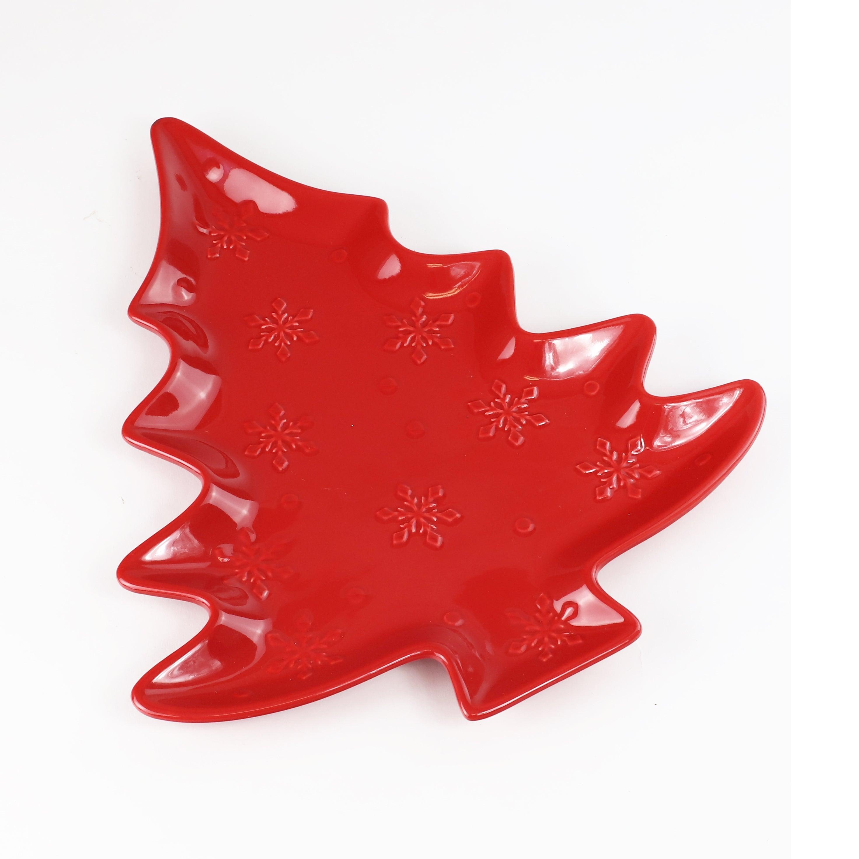Winterfest Large 16'' Tree Shape Red Ceramic Platter