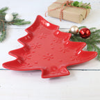 Winterfest Large 16'' Tree Shape Red Ceramic Platter