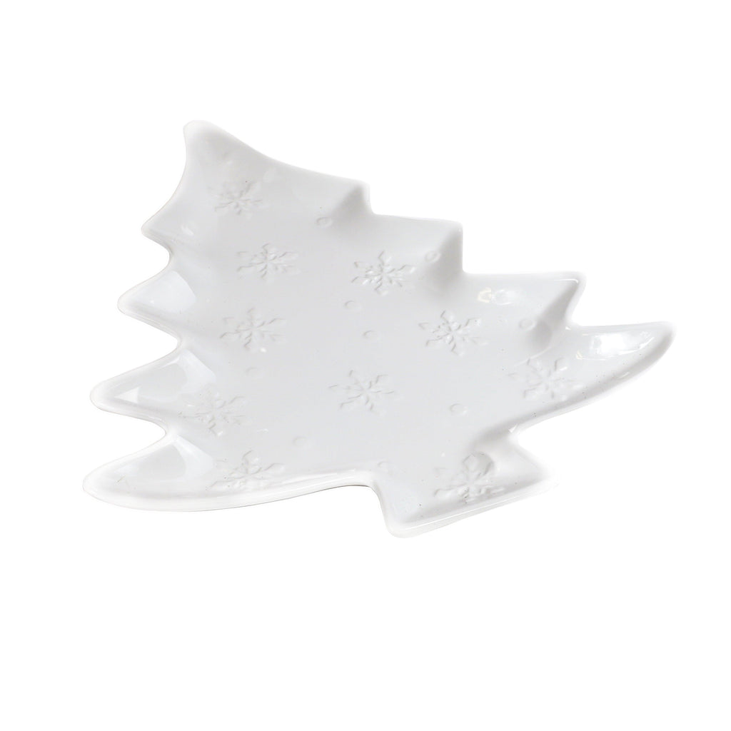 Winterfest 16'' Tree Shape White Ceramic Platter