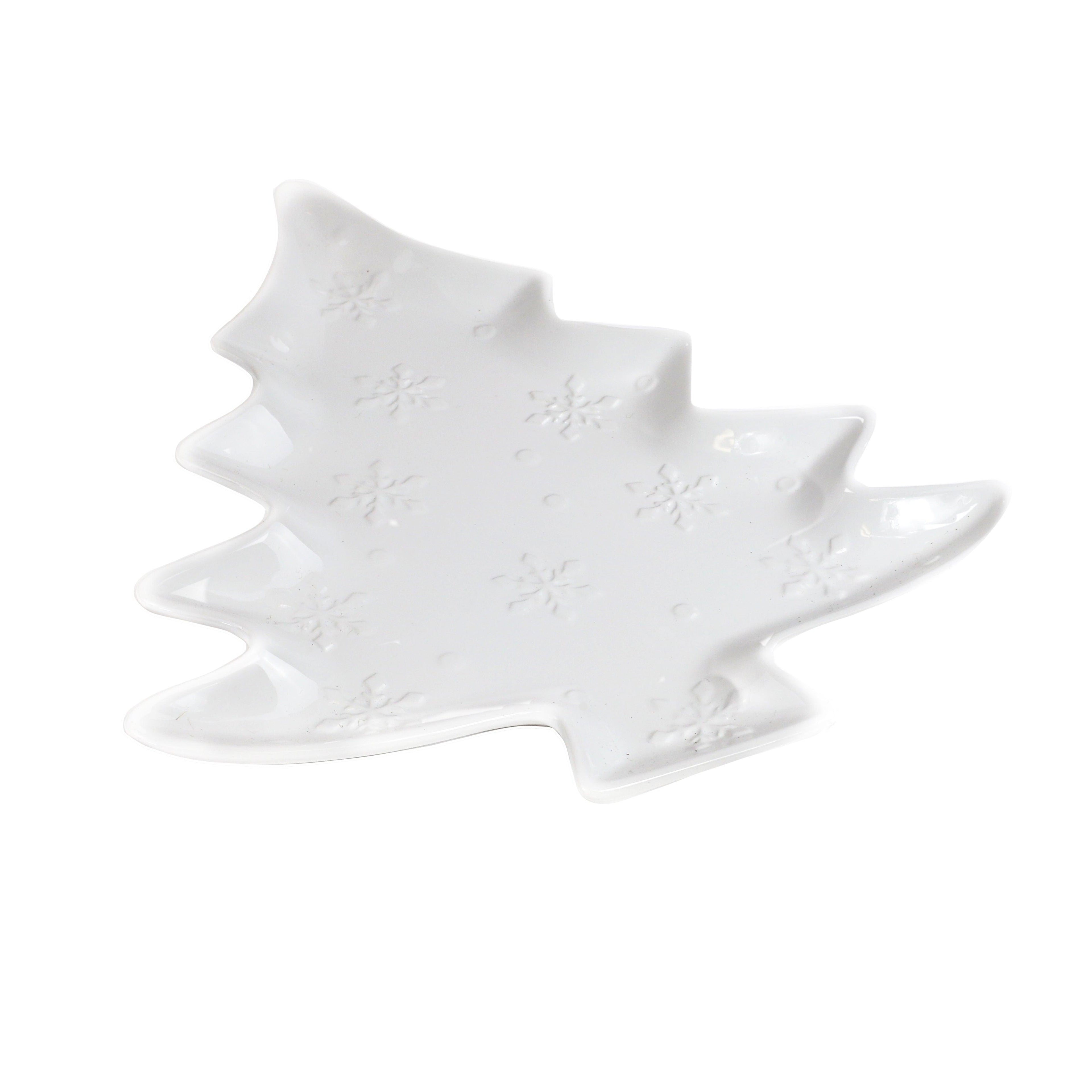 Winterfest 16'' Tree Shape White Ceramic Platter